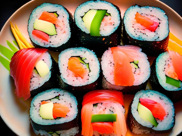 Un plato de sushi con una variedad de sabores diferentes.