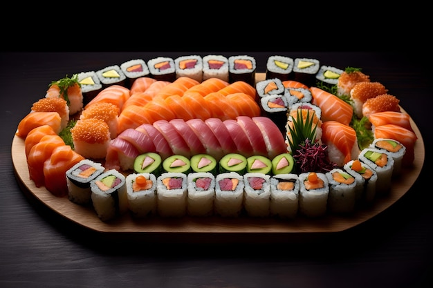 Un plato de sushi con una variedad de sushi.