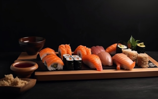 Un plato de sushi con una variedad de sushi.