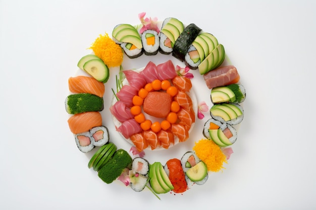 Un plato de sushi con una variedad de verduras.