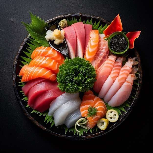 Un plato de sushi con una verdura verde encima