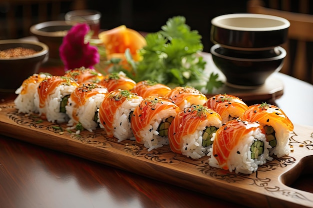 Plato de sushi con Wasabi y Hashi IA generativo