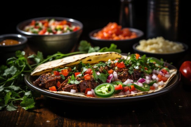 Un plato de tacos con carne y verduras