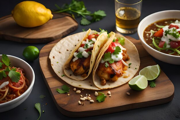 Un plato de tacos con un plato de comida encima.