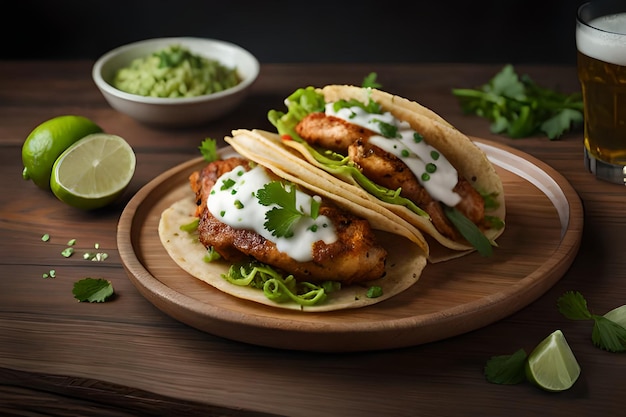 Un plato de tacos con un plato de comida encima.