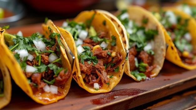 Un plato de tacos recién hechos con ingredientes y guarniciones de colores