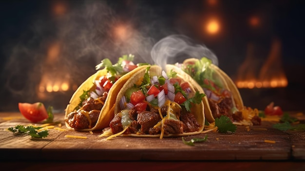 Un plato de tacos con tacos de carne en él