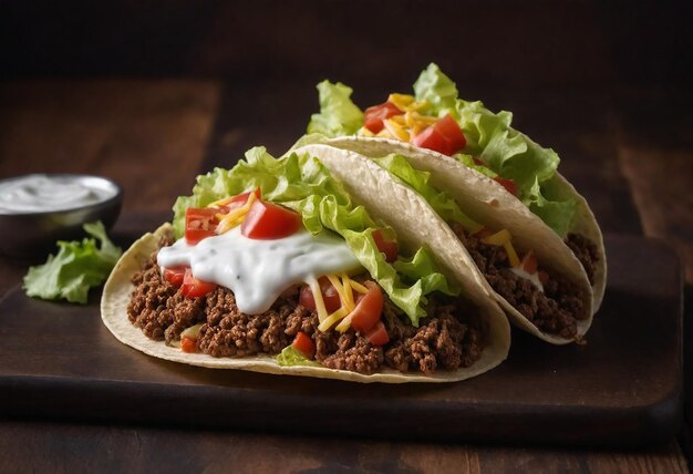 un plato de tacos con una taza de aderezo de rancho