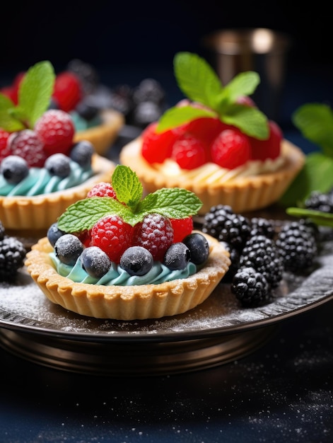 un plato de tartas de frutas