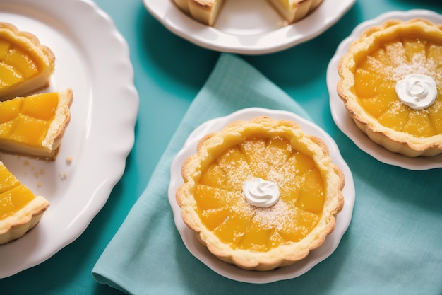 Un plato de tartas con relleno de queso crema encima