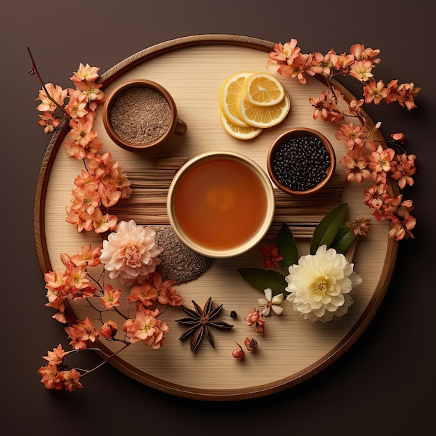 un plato con té de flores y sopa