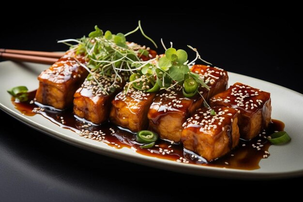 Plato de teriyaki de jengibre de soja y tofu