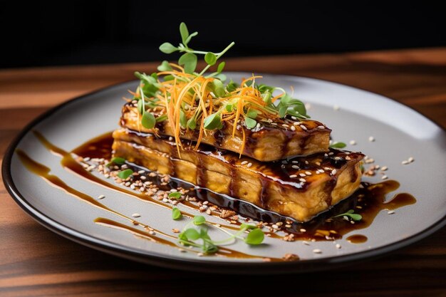 Plato de teriyaki de jengibre de soja y tofu