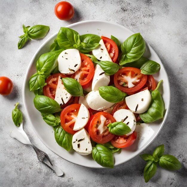 Foto un plato de tomates queso y albahaca