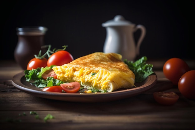 Un plato de tortilla con tomates y perejil