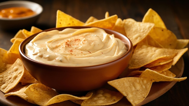 Un plato de tortillas con una increíble salsa de queso