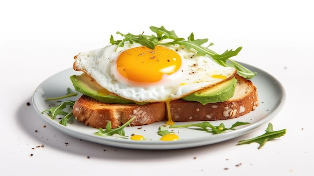 Un plato de tostadas de aguacate con un huevo encima