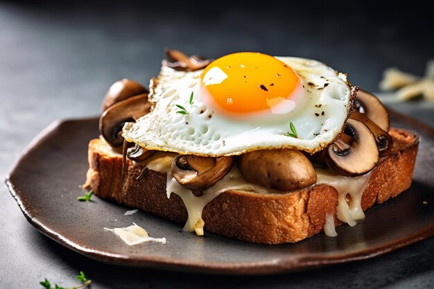 Un plato de tostadas con un huevo frito encima