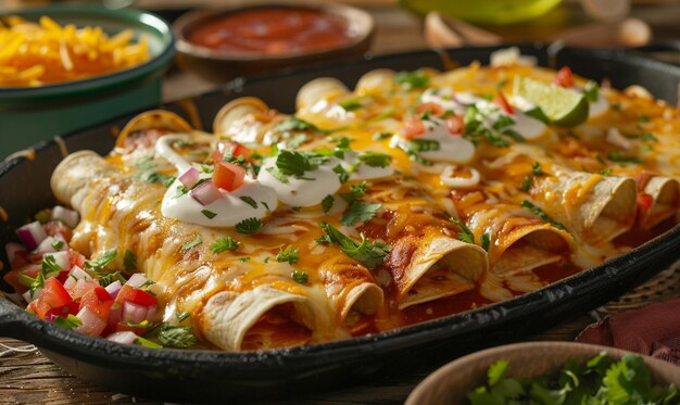 Plato tradicional de enchiladas de carne picante comida mexicana cocina de México