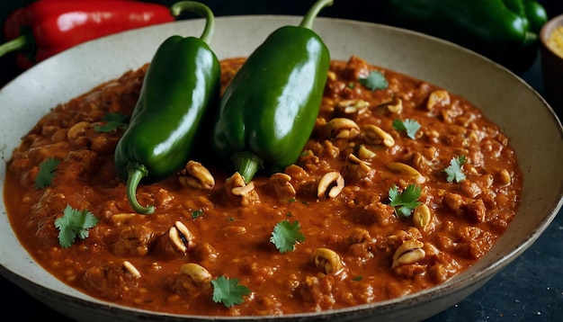 Plato tradicional mexicano chiles en pimientos nogada en salsa de nueces