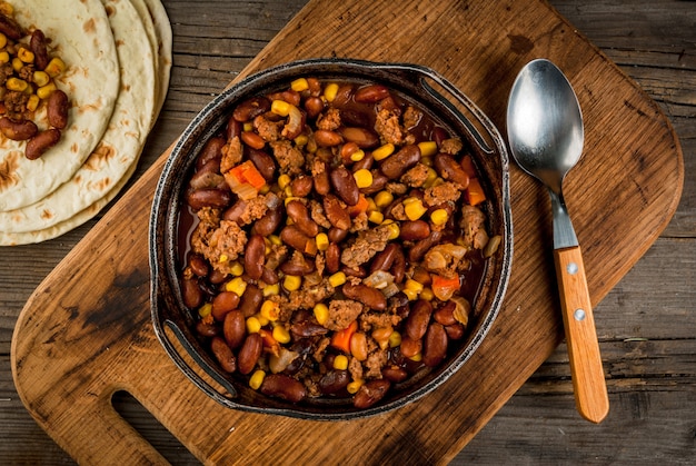 Foto plato tradicional mexicano chili con carne