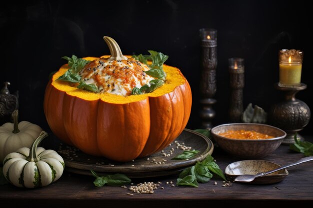 Plato único de calabaza rellena con sabor a almizcle Generar ai