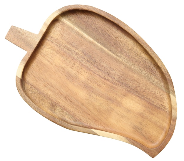 Plato vacío en forma de hoja para ensalada en fondo blanco aislado vista superior