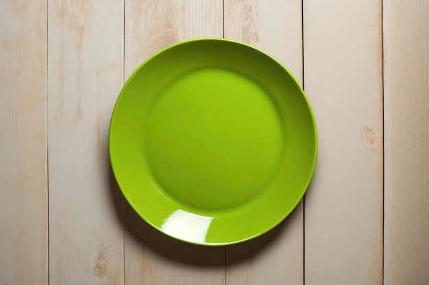 Plato verde sobre una mesa de madera