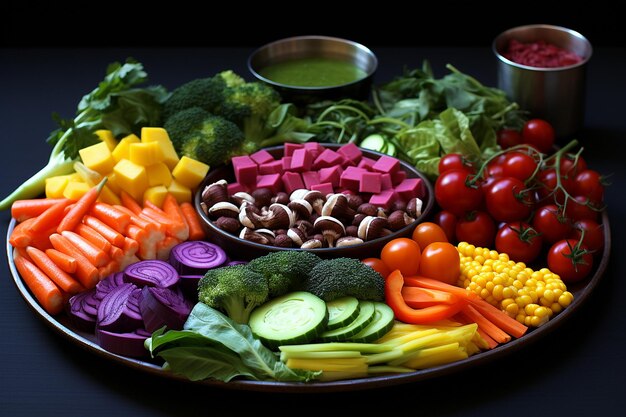 El plato de verduras del arco iris