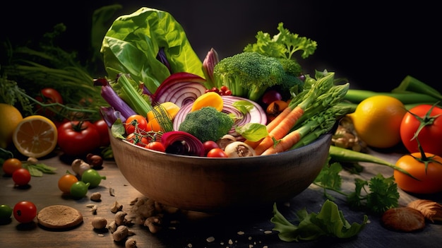 Un plato de verduras incluyendo rábanos, cebollas y tomates.