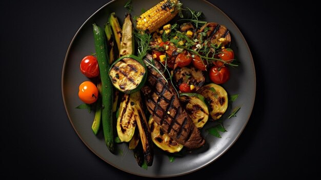 Un plato de verduras a la parrilla con verduras grilladas