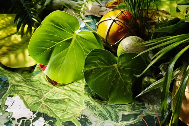 Foto un plato de verduras que incluye una planta y una granada