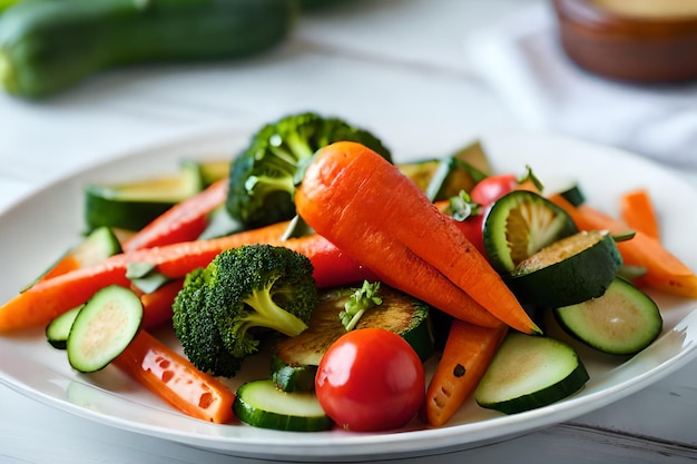 Un plato de verduras con zanahoria y calabacín