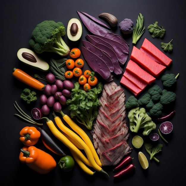 Un plato vibrante de verduras frescas y proteínas magras.