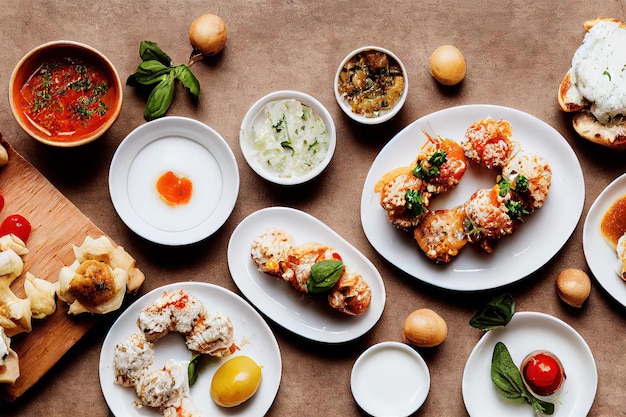 Platos de comida rápida de cocina italiana con sándwiches de bruschetta