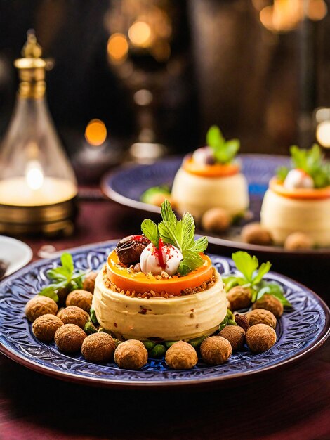 Foto los platos dulces de ramadán mubarak