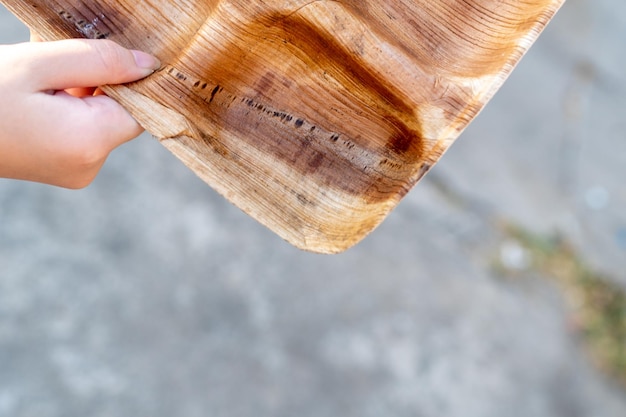 Foto los platos o bandejas hechos de materiales naturales son, por supuesto, reciclables.