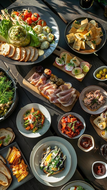 Platos variados en la mesa para un banquete gourmet Fotografía de alimentos con una variedad de cocina