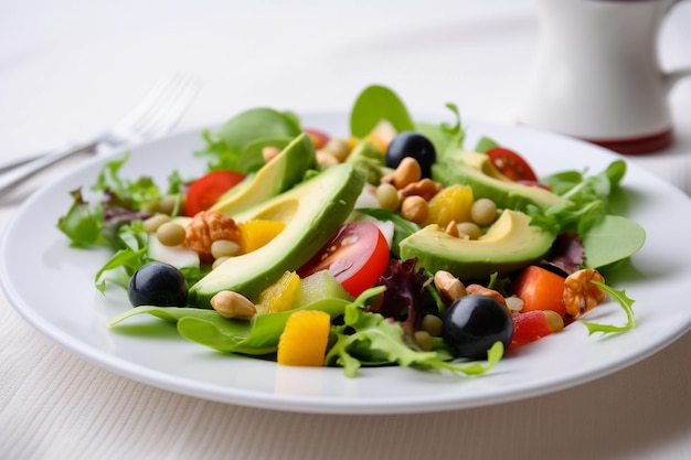 Platte mit Salatkonzept aus ausgewogener und gesunder Ernährung, nahrhafter Mahlzeit zum Abnehmen generativer ai