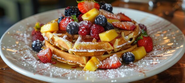 Platte mit Waffeln mit frischem Obst