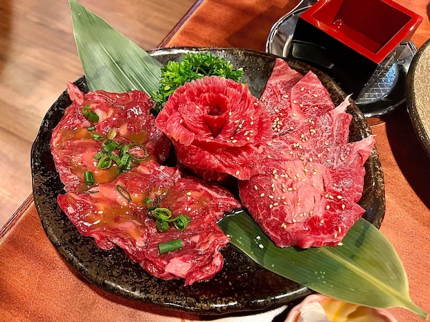 Foto platte mit wagyu-rindfleisch