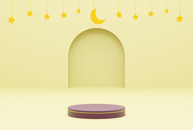 Plattform mit gelbem Hintergrund Star Ramadan Kareem Konzept 3D-Illustrationsrendering