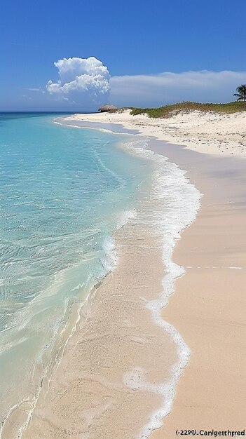 Foto una playa con agua azul y una franja blanca de arena