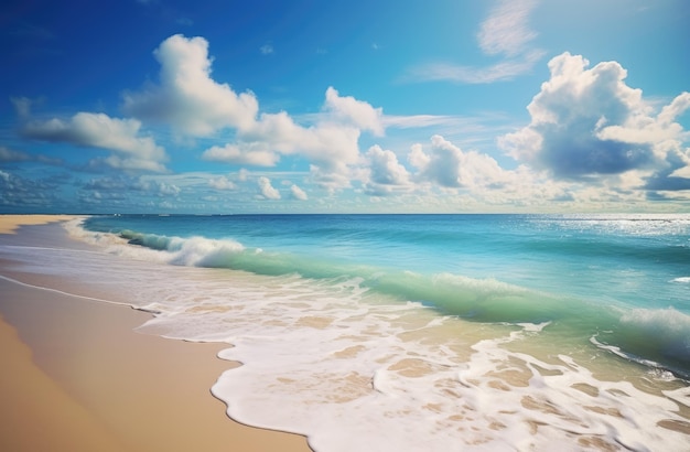 Una playa con agua azul