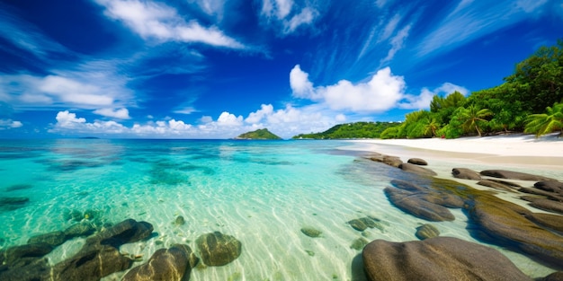 Una playa de aguas claras y cielos azules