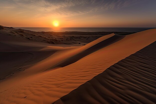 Playa al amanecer dunas doradas y mar sereno generativo IA