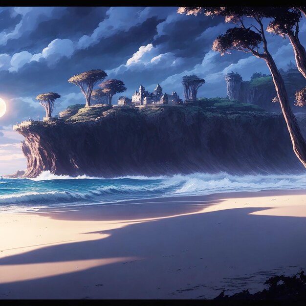 playa anime 2d Ai genera paisajes de ilustración imaginar el océano