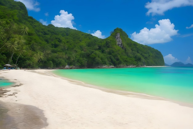 Una playa con árboles y agua generada por ai