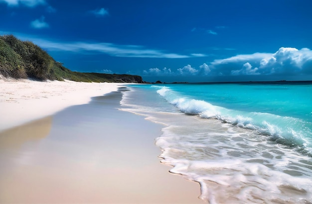 Una playa de arena blanca con agua azul y clara