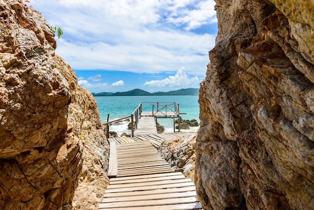 Playa de arena blanca con mar azul en KohKham.